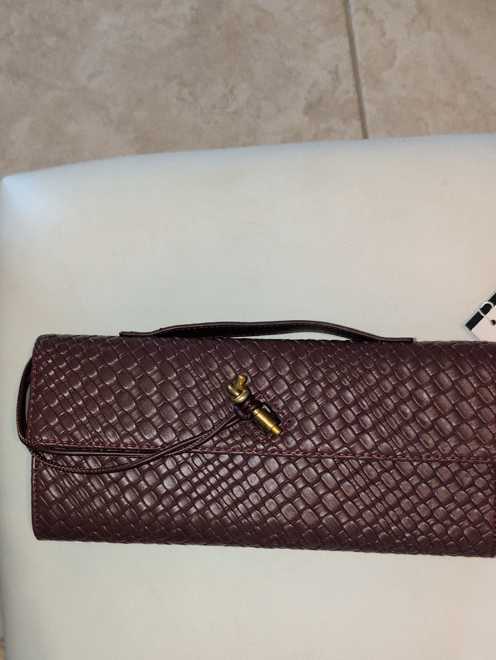 ErinAnnie Deep Burgundy Vegan Leather Woven Clutch Or Crossbody NWT